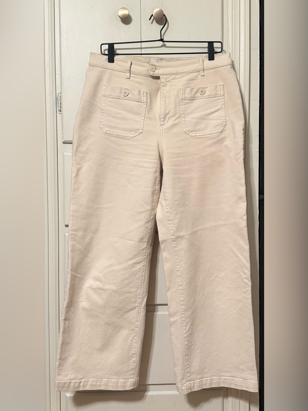 Women's Cream wide leg cropped jean